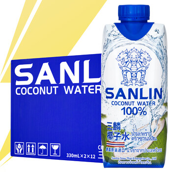SANLIN 三麟 100%椰子水 富含天然电解质 泰国进口NFC椰青果汁330ml*24瓶 整箱食品类商品-全利兔-实时优惠快报