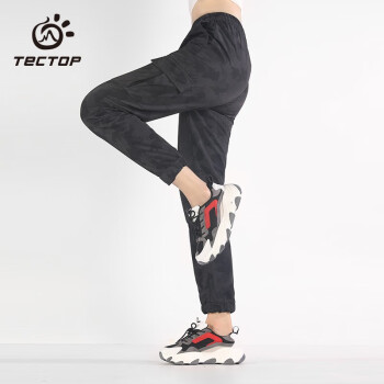 探拓（TECTOP）迷彩工装裤 户外时尚登山裤休闲裤舒适宽松长裤 女款黑灰 L