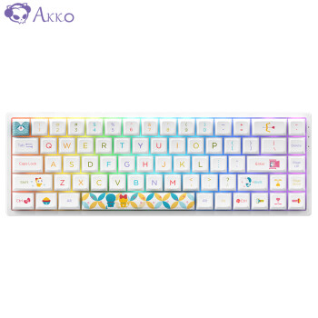 AKKO 3068B哆啦A梦-彩虹版 机械键盘 三模热插拔键盘 无线蓝牙键盘 RGB 68键 Akko果冻粉轴