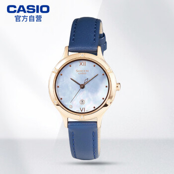 卡西欧（CASIO）手表 SHEEN系列时尚简约三针轻薄贝母表盘设计人造蓝宝石玻璃镜面防水女表 SHE-4546PGL-2A