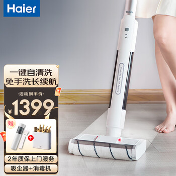 海尔（Haier）洗地机手持无线电动拖把高转速拖地机吸尘器伴侣 自清洁家用洗擦地机地板清洁机 M1洗地机