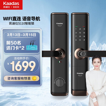 凯迪仕（KAADAS） S110智能锁指纹锁家用防盗门锁 密码锁WIFI智能门锁 APP远程密码解锁 红古铜