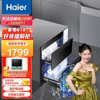 海尔（Haier）消毒柜碗柜小型家用 嵌入式 大容量100L 厨房餐具碗筷全二星级 光波巴氏智能消毒 EB03医疗级消毒柜+冷餐杀菌+上下分室独立操控