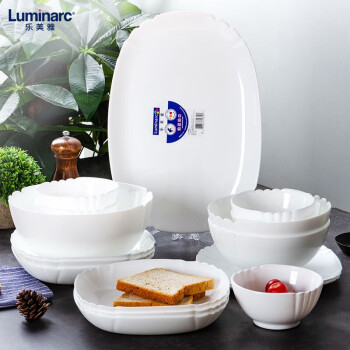 乐美雅（Luminarc）餐具套装耐高温玻璃微波炉可用欧式盘子套装 露特莎餐具18件套N5460
