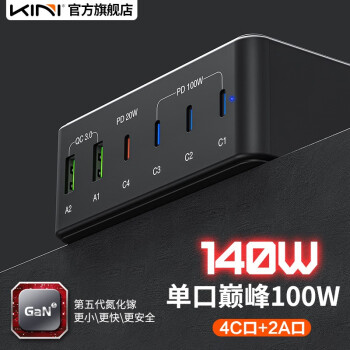 KINI 氮化镓六口140充电器多口100W快充C口手机平板iPhone15Pro/MacBook H118/数码类商品-全利兔-实时优惠快报