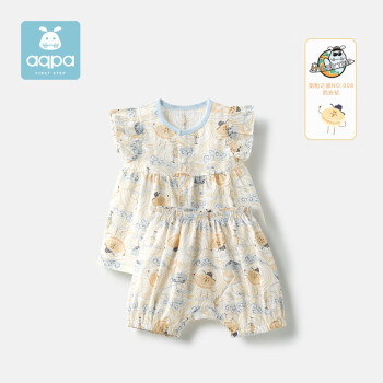 aqpa【国潮系列】女童短裙套装夏季婴儿纯棉两件套宝宝短袖薄款 长安三贤 73cm