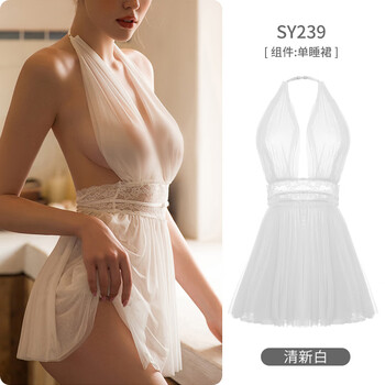 爱丝黛安.芬香世缘 爱丝黛安·芬香世缘维多利亚性感睡衣女夏挂脖短裙透明网纱内衣露背美背 白色 单独睡裙 L全利兔-实时优惠快报