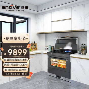 亿田（entive）集成灶蒸烤一体侧吸抽油烟机烟灶套装燃气灶 钢化玻璃台面 D1ZK 天然气