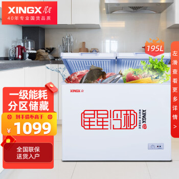 星星（XINGX）冰柜双温家用冷柜小型 冷藏冷冻卧式商用保鲜冰箱 节能省电 【195升一级能效】BCD-195E