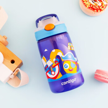 contigo 【精品版】康迪克儿童吸管水杯塑料杯学生防漏运动水杯水瓶400ml 章鱼船长（背带+杯刷）