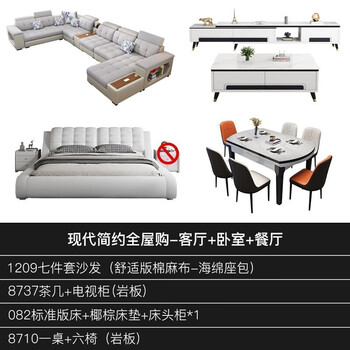 梵爱北欧沙发布艺沙发冬夏两用实木框架纳米科技布乳胶沙发可以拆洗USB充电功能沙发客厅整装家具 全屋购套餐 旗舰版-科技布乳胶弹簧坐包