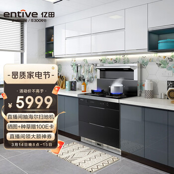 亿田（entive）J01X 集成灶 消毒烘干柜 储物柜 油烟机 5.0Kw大火力 集成灶一体灶家用消毒（天然气)