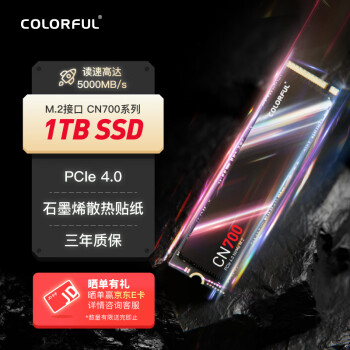 七彩虹(Colorful) 1TB SSD固态硬盘 M.2接口(NVMe协议) CN700系列 PCIe 4.0 x4