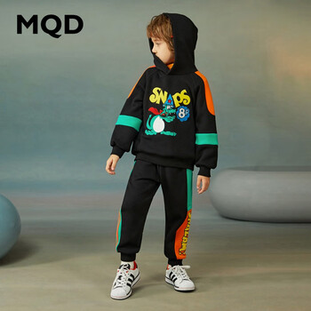 MQD 马骑顿 男童加厚保暖运动两件套潮 黑色全利兔-实时优惠快报