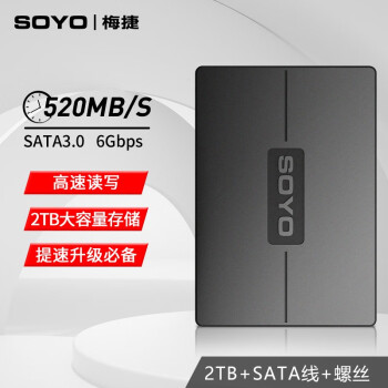 梅捷（SOYO） 2TB SSD固态硬盘 SATA3.0接口 大容量 低耗能 2TB+SATA线+螺丝