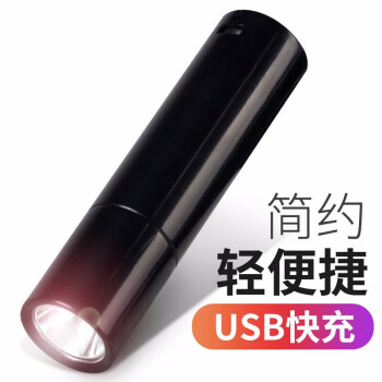 魔铁MOTIE 手电筒小型 强光LED远射USB充电式家用应急灯 迷你便携式户外照明灯 黑色配挂绳