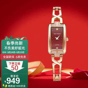 天王表(TIANWANG)手表 星辰系列钢带石英女士手表酒红色LS3853P-B