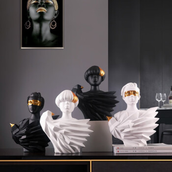 集思美 现代简约抽象人物摆件家居客厅书房电视柜办公室软装艺术装饰品 黑色 男士飞鸟