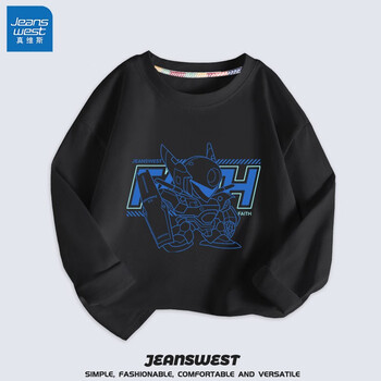 JEANSWEST 真维斯 儿童t恤长袖薄款中大童纯棉打底衫男孩室内外休闲宽松上衣机甲风 黑 J机甲战士 165cm母婴玩具类商品-全利兔-实时优惠快报