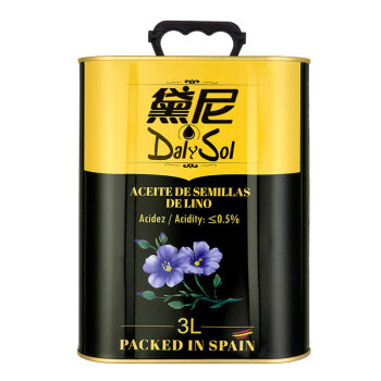 西班牙原瓶进口 黛尼（DalySol）低温压榨一级亚麻籽油3L铁罐装 食用油
