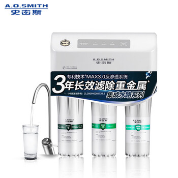 史密斯(A.O.Smith) 家用净水器 专利MAX3.0反渗透滤滤芯 标配专利智能龙头 有桶 净水机 R50VTC1 家电