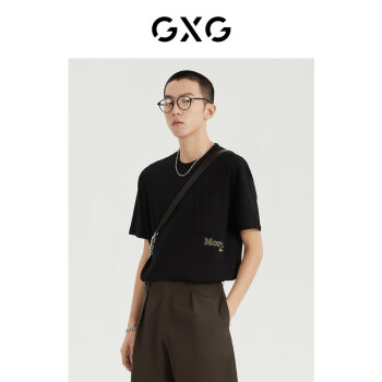 GXG男装 个性趣味印花T恤合集 黑色圆领T恤-GD1440377C 175/L