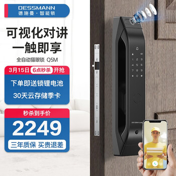 德施曼（DESSMANN）全自动智能锁指纹锁密码锁防盗门锁 电子锁智能门锁门禁锁 猫眼 免费安装(Q5M)高端黑