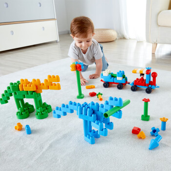 Hape(德国)进口柔性塑料积木玩具大颗粒可兼容拼插积木可机洗女孩玩具男孩礼物儿童探秘恐龙套18个月+760009