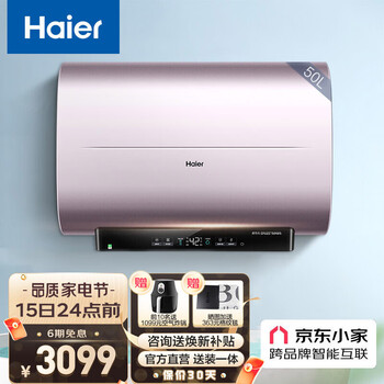 海尔（Haier）电热水器50升 扁桶家用一级能效储水式 超薄双胆变频速热洗智能APP预约PAD5 50升【3-4人】