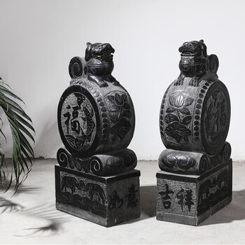 大门口摆件中式庭院装饰品貔貅石鼓貔貅仿古做旧高度80长40宽20cm单只