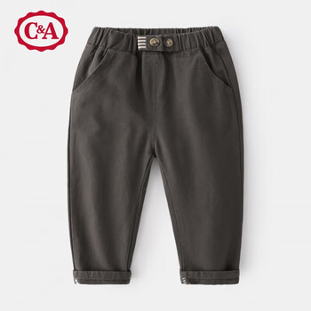 C&A 西雅衣家 C＆A2023款时尚韩版潮流儿童休闲裤秋季棉质舒适中腰男小童休闲长裤 灰绿腰扣织带 120cm全利兔-实时优惠快报