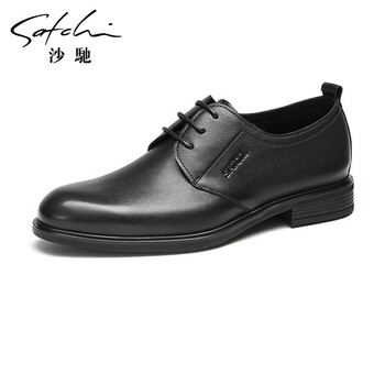 沙驰男鞋 单里透气皮鞋男商务休闲鞋   40942043Z 黑色 42