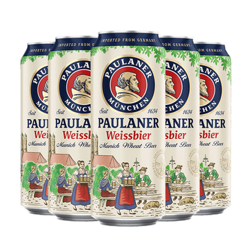 保拉纳（Paulaner）德国原装进口啤酒 保拉纳啤酒小麦白啤 保拉纳白啤500ml*5听-10月