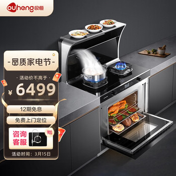 欧恒(OUHENG) E6变频双喷汽式集成灶蒸烤箱一体灶家用自动清洗侧吸下排式一体机 天然气