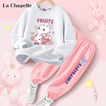 LaChapelle kids LA CHAPELLE KIDS女童套装春秋款新款小女孩休闲衣服大童卫衣运动圆领儿童两件套秋 樱桃兔白色+捂嘴兔K粉色母婴玩具类商品-全利兔-实时优惠快报