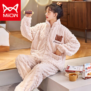 Miiow 猫人 睡衣套装女士秋冬季加绒加厚珊瑚绒家居服可外穿宽松服饰鞋包类商品-全利兔-实时优惠快报