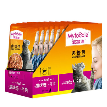 Myfoodie 麦富迪 猫零食 猫咪湿粮肉粒包 牛肉味85g*12全利兔-实时优惠快报