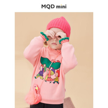 MQD童装女小童毛衣冬装新款儿童萌趣加绒加厚木耳边针织衫潮 樱花粉 100cm