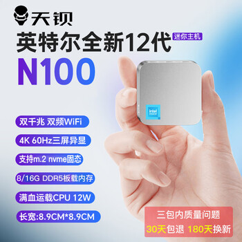 天钡 T-box 迷你台式机 银色（N100、核芯显卡、8GB、256GB SSD）数码类商品-全利兔-实时优惠快报
