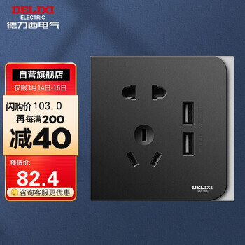 德力西(DELIXI)开关插座面板 CD887系列 二位USB五孔插座 钛金黑