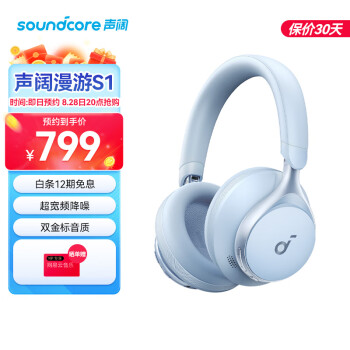声阔Soundcore Space One 声阔漫游S1头戴式无线蓝牙耳机适用苹果/华为/小米手机蓝色