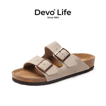 Devo 的沃 LifeDevo软木鞋真皮绑带凉鞋2023夏季男鞋 2618 灰色反绒皮服饰鞋包类商品-全利兔-实时优惠快报