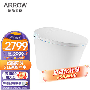 箭牌（ARROW）智能马桶全自动一体机无水箱电动坐便器即热式暖风烘干智能除臭座便器AKB1316L