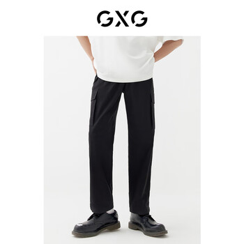 GXG 男装 2022年春季新款商场同款浪漫格调系列抽绳休闲直筒长裤 黑色 170/M服饰鞋包类商品-全利兔-实时优惠快报