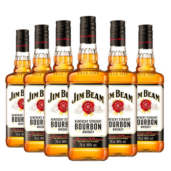 JIM BEAM 金宾 限量抢券！金宾（Jim Beam）白占边 美国 调和型 威士忌 洋酒 750ml * 6瓶全利兔-实时优惠快报