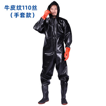 鸣朗全身加厚连体下水裤挖藕服摸捕鱼抓鱼雨裤带雨鞋男防水衣水鞋雨衣