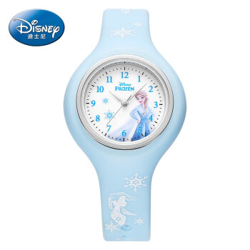 迪士尼（Disney）儿童手表女生 发光闪片 艾莎公主可爱女孩小学生石英表指针手表 蓝色+闪光图案