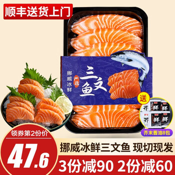 觅客 三文鱼冰鲜（大西洋鲑）新鲜刺身中段冰鲜即食 三文鱼中段 500g 切片食品类商品-全利兔-实时优惠快报