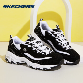 斯凯奇（Skechers）男女同款厚底熊猫鞋老爹鞋休闲运动鞋情侣鞋11422 黑色/白色 37