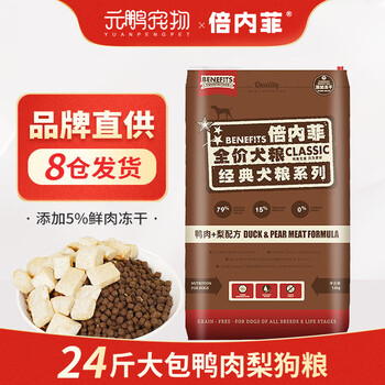 BENEFIT'S COUNTRYSIDE 倍内菲 全价狗粮 无谷冻干粮成犬幼犬金毛哈士奇泰迪法斗阿拉斯加通用型 鸭肉梨配方12kg全利兔-实时优惠快报